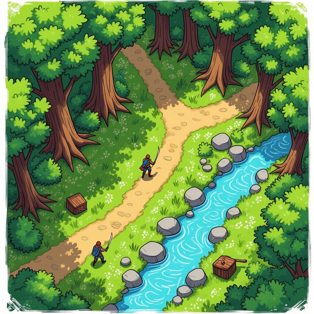 Toon Style D&D Battle Map: Forest Creek
