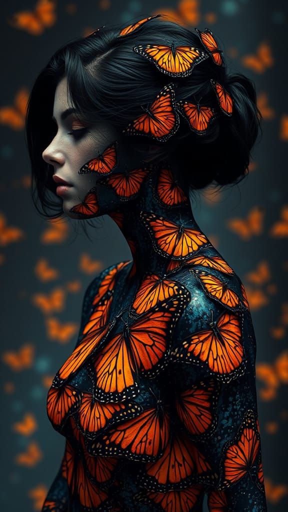 Woman with Monarch Butterfly Wing Pattern Skin