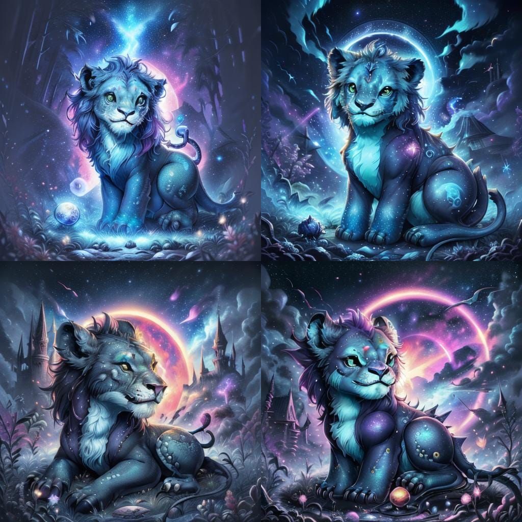 Holographic Lion Kaiju in Cosmic Astral Illustration
