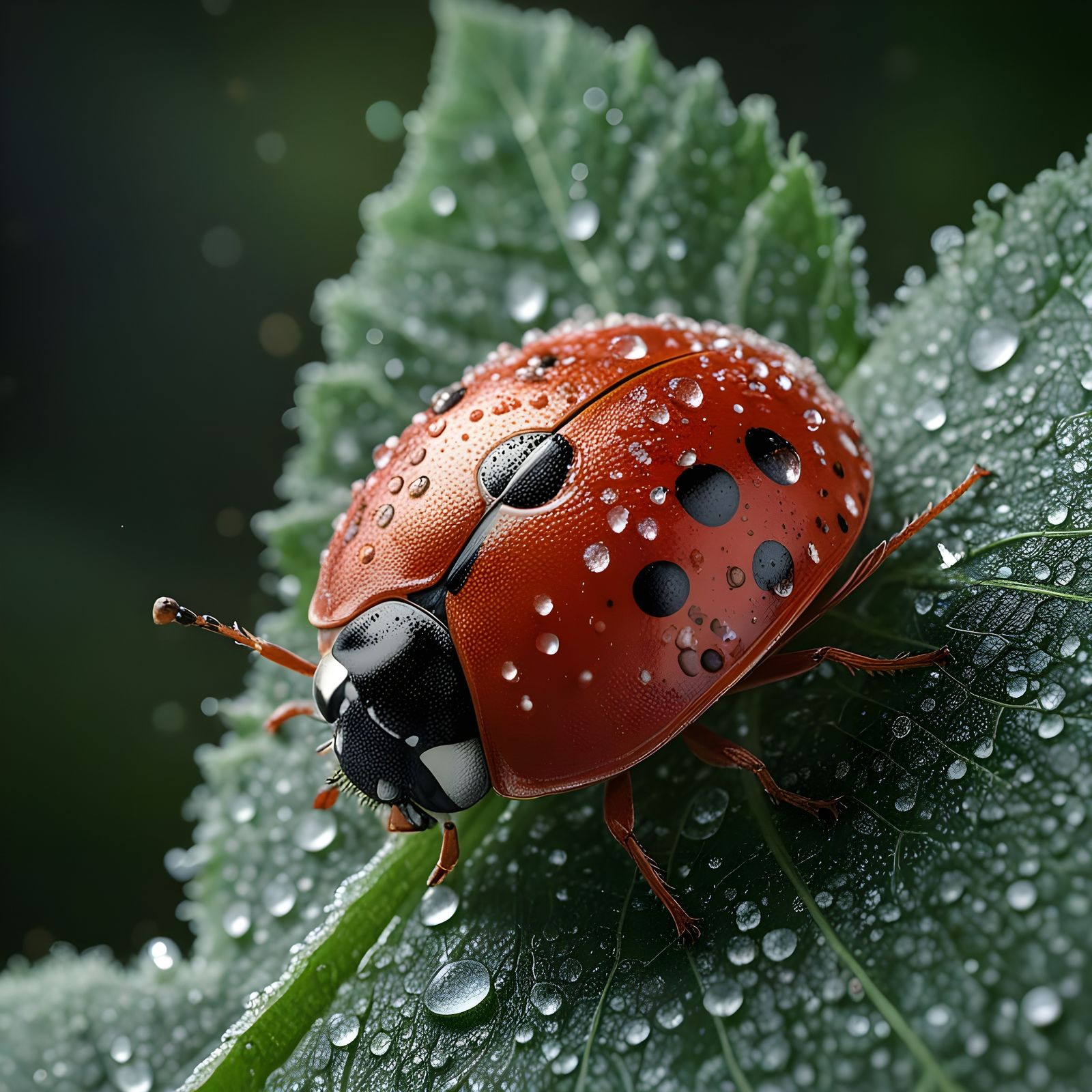 Detailed Macro Photo of Ladybug on Frosty Leaf