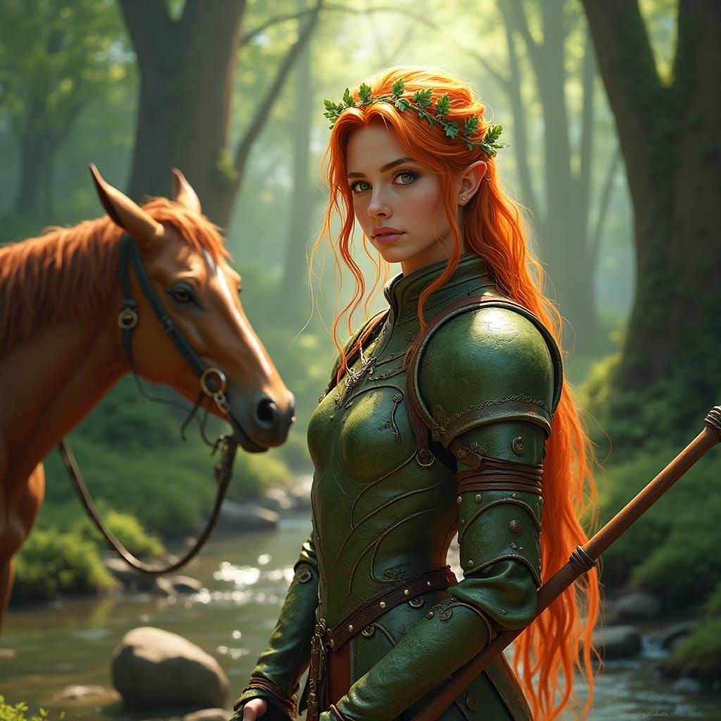 Hyper-Realistic Elven Knight Portrait in a Sun-Dappled Fores...