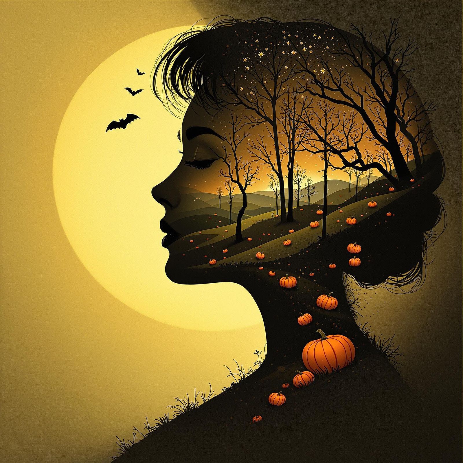 Ethereal Autumn Landscape Silhouette in Fantasy Art Style
