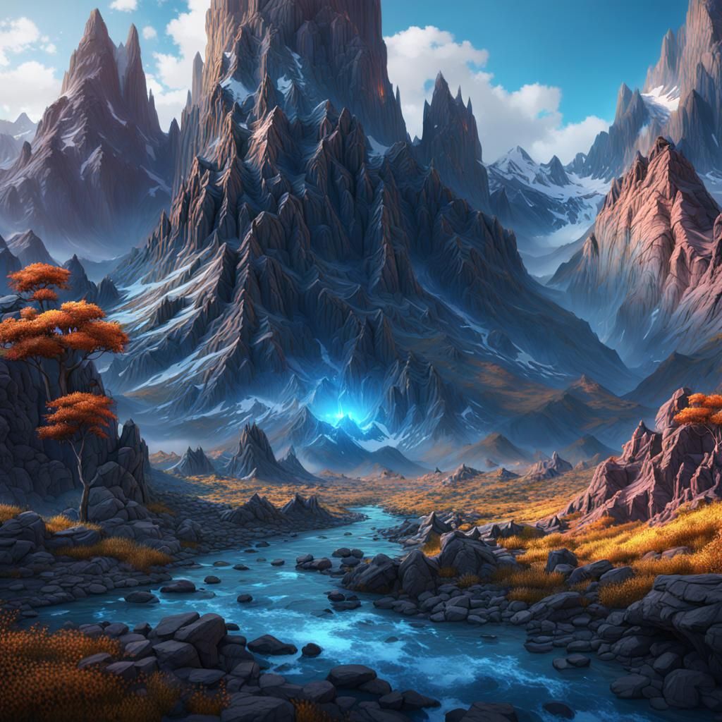 Fantastical Mountain Landscape in Detailed Matte Painting