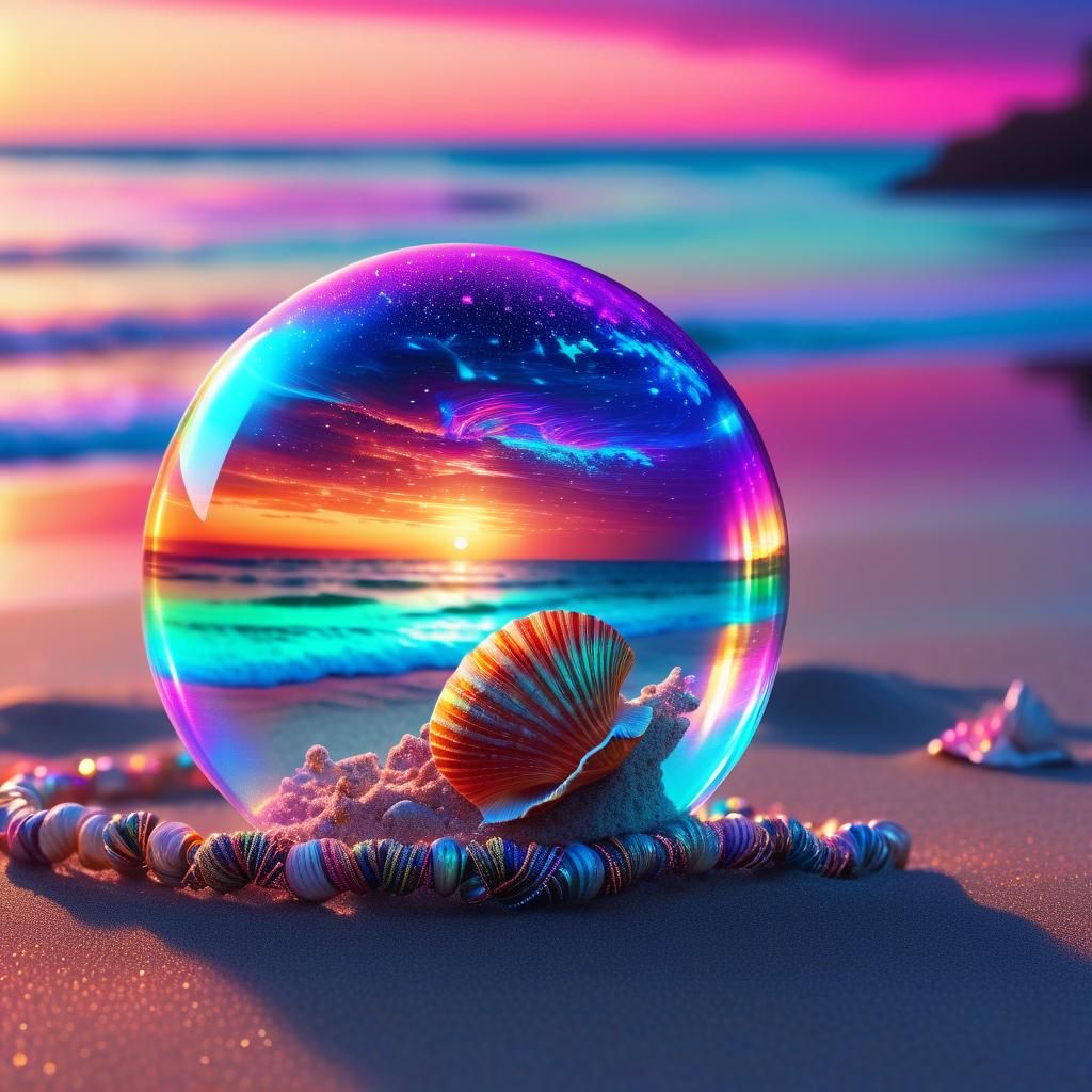 Glowing Bubble with Seashell Bracelet, Astral Illustration