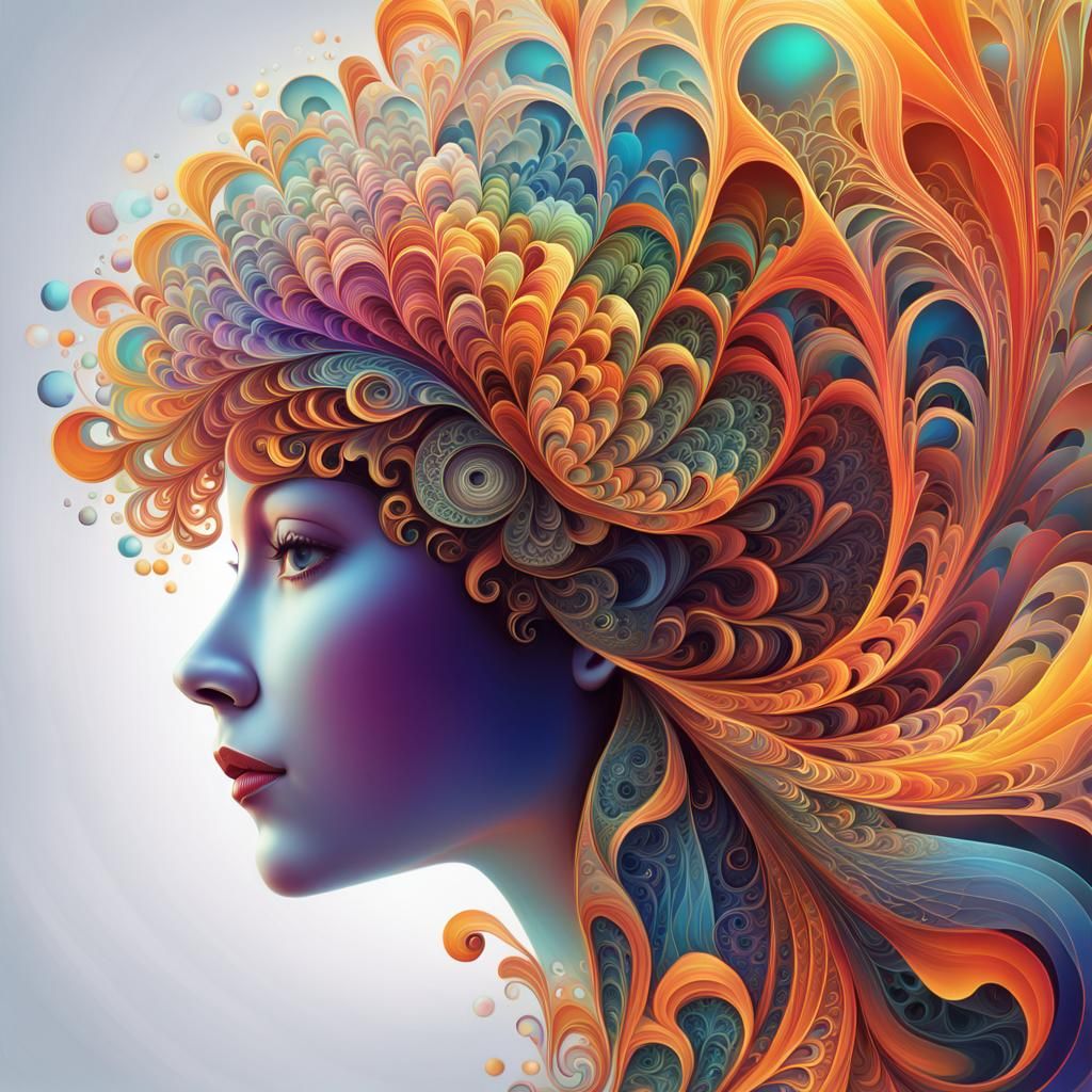 Mystical Fractal Portrait in Art Nouveau Style