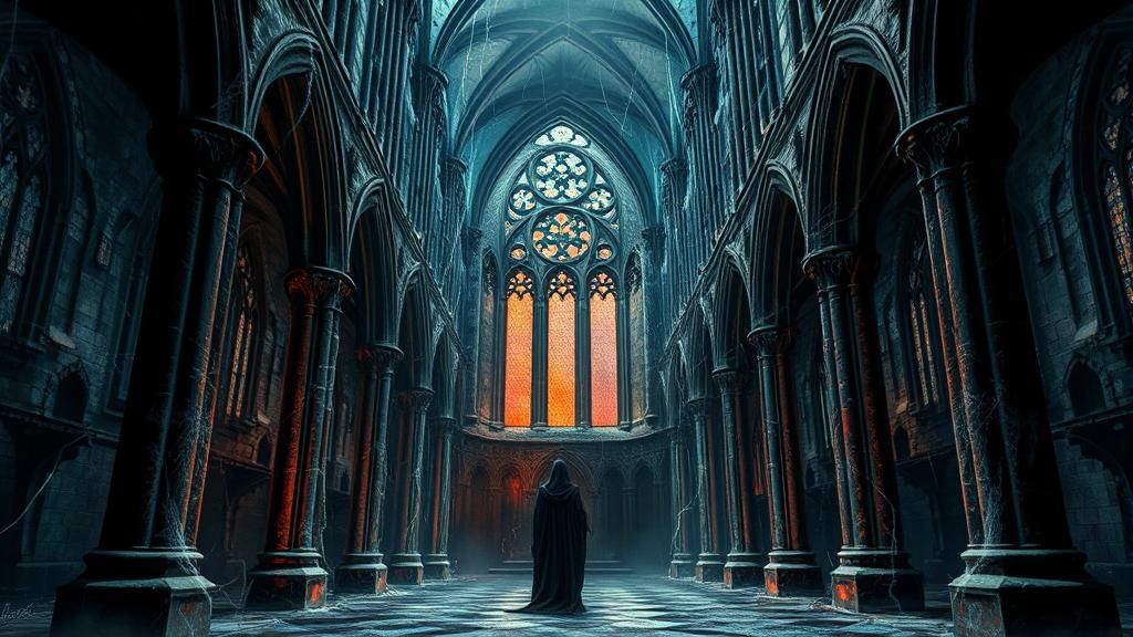 Banshee in Gothic Church During Storm