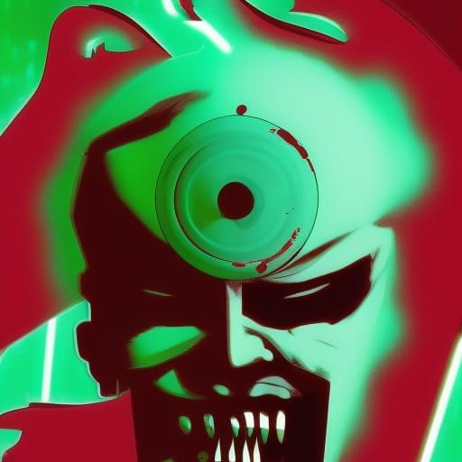 Scary Ghost in the Shell Horror in Synthwave Style