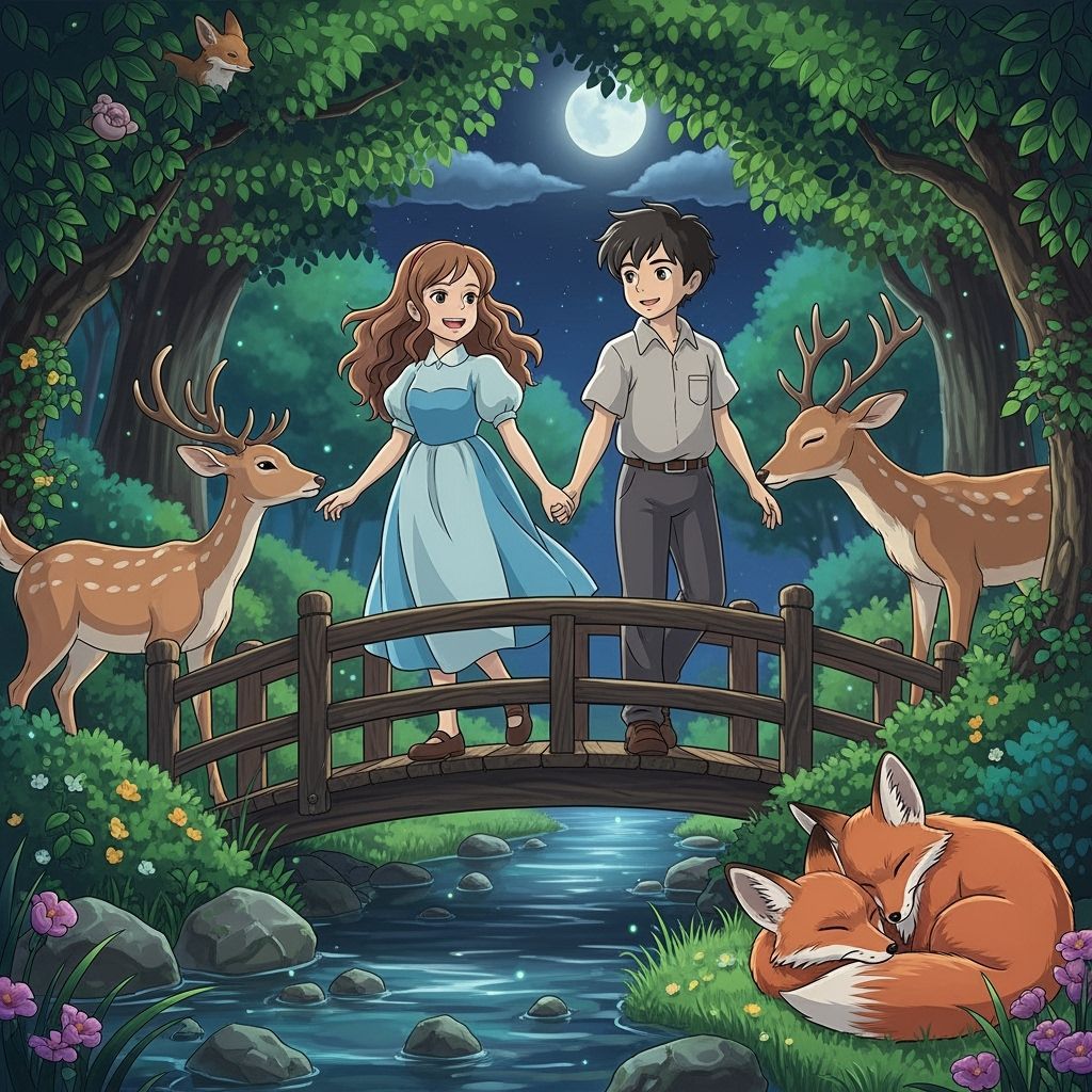 Couple in Forest Night: Whimsical Dreamscape