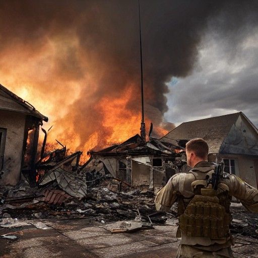 Soldier in War-Torn House