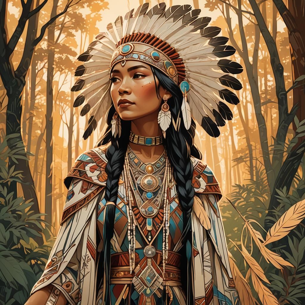 Art Deco Native American Woman Illustration
