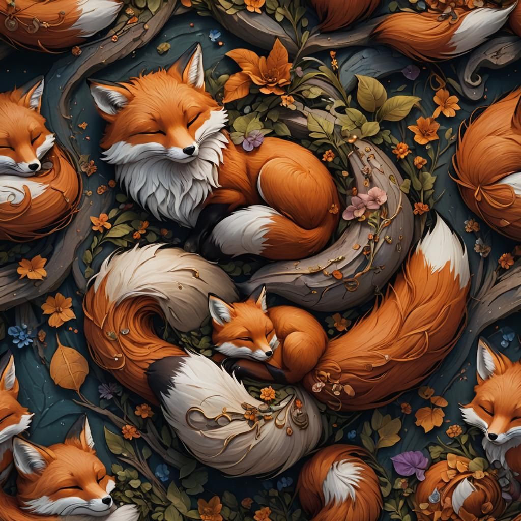 Fox Girl Sleeping: Detailed Matte Painting