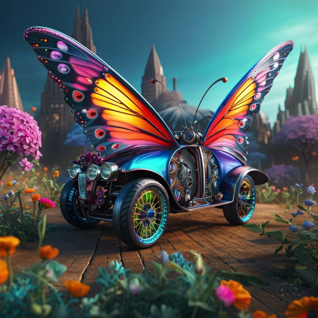 Colorful Butterfly Punk Car in 8K Resolution