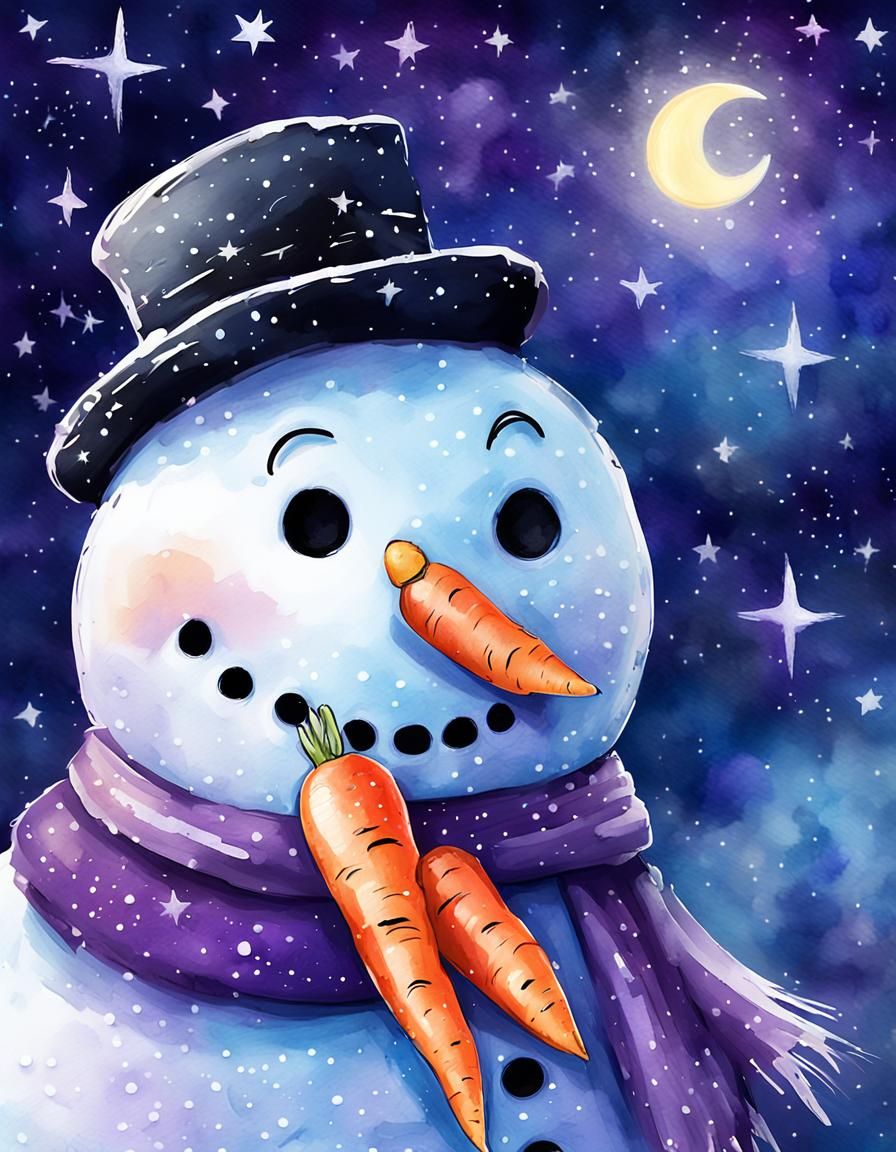 Snowman Portrait in Watercolor Digital Art Style