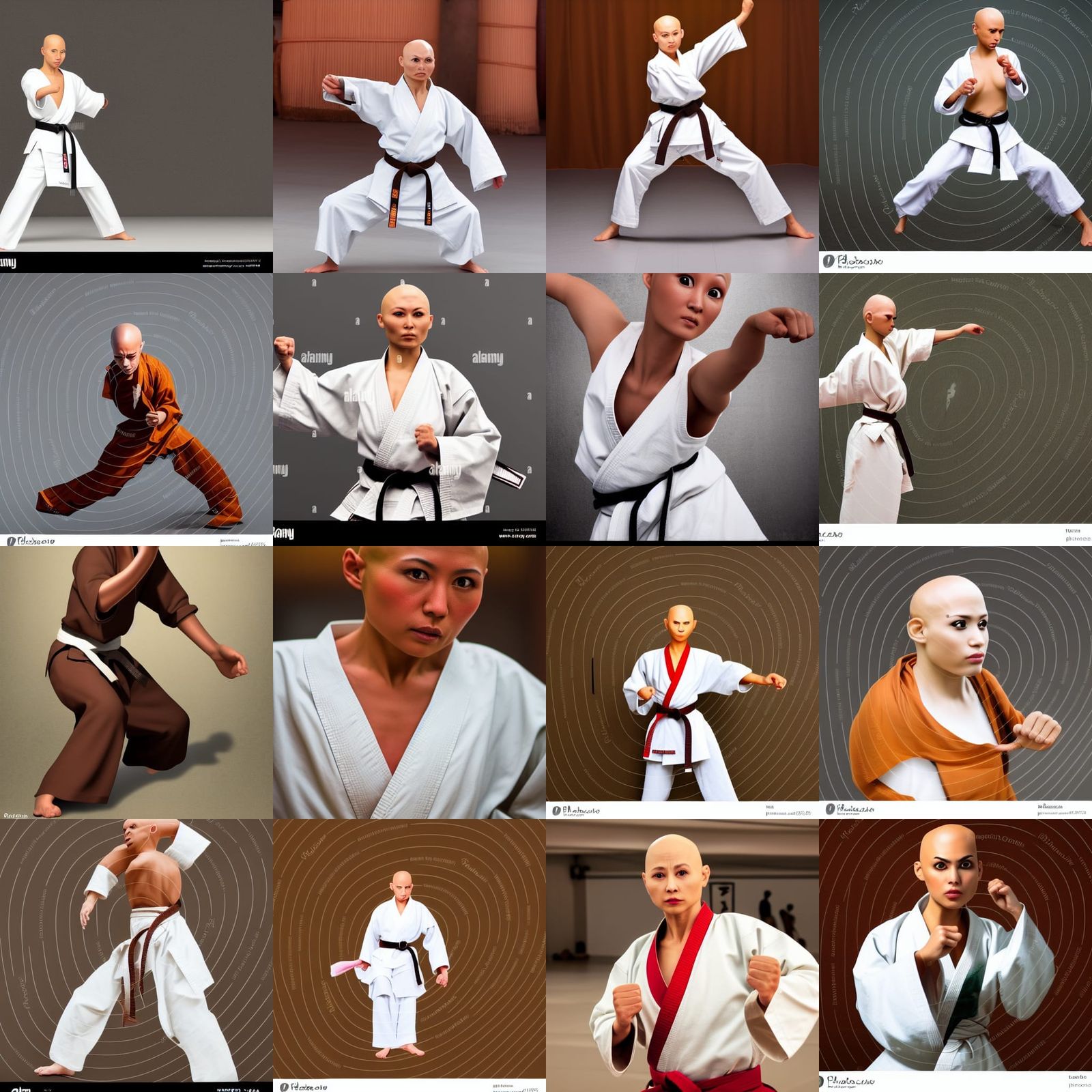 Bald Female Monk in Karate Stance