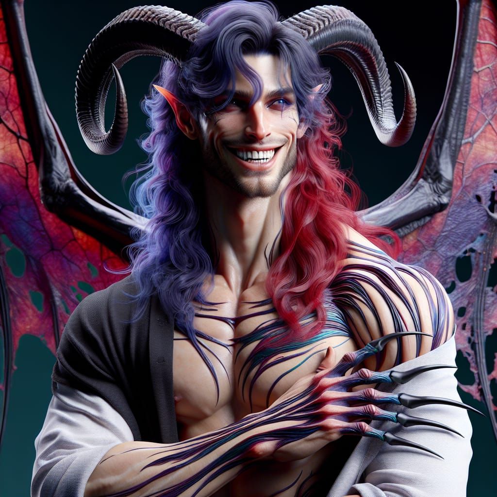 Fantasy Man with Horns and Wings in 8k