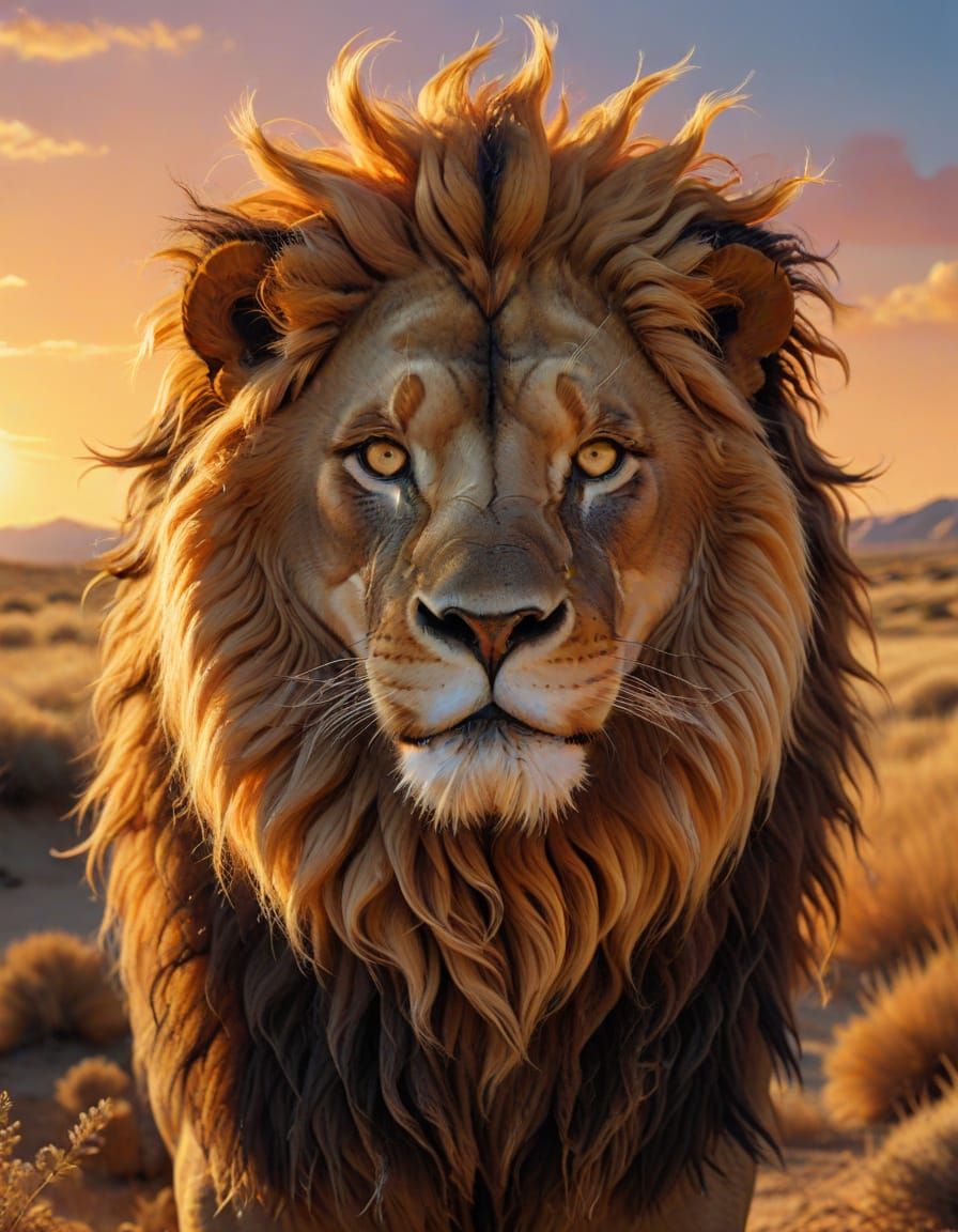 Surrealist Lion Portrait in Vibrant, Dreamlike Style
