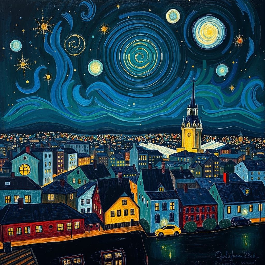 Glimmering City at Night in Post-Impressionism Style