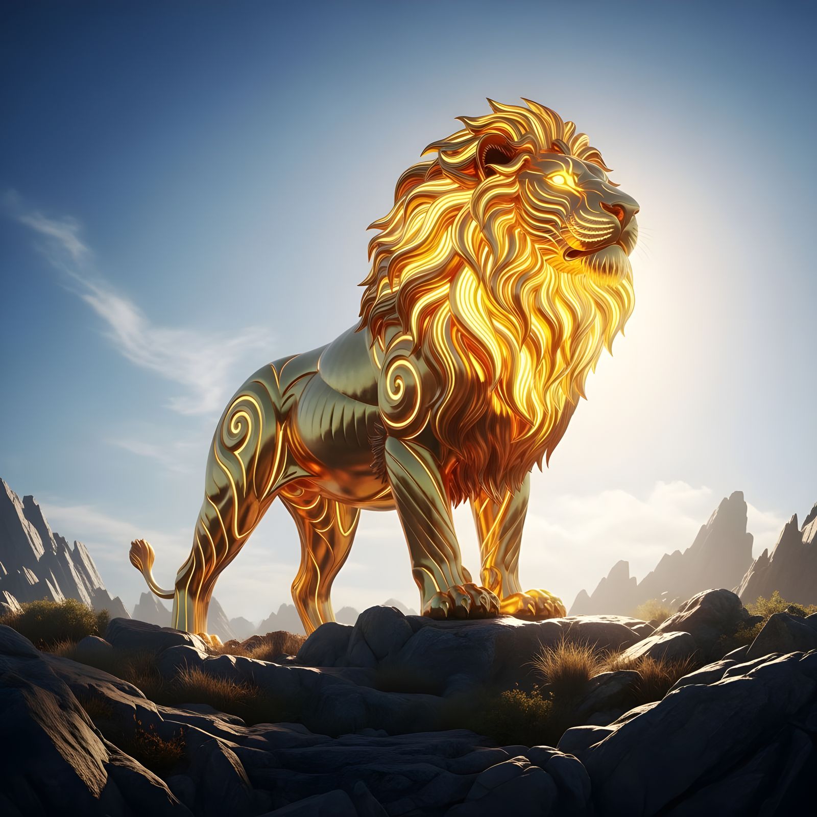 Golden Lion on Rocky Terrain Poster