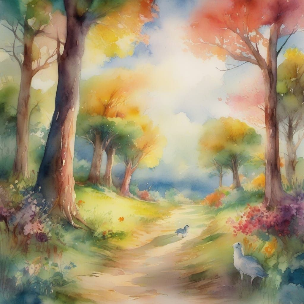 Kidcore Fantasy Clearing in Watercolor Style