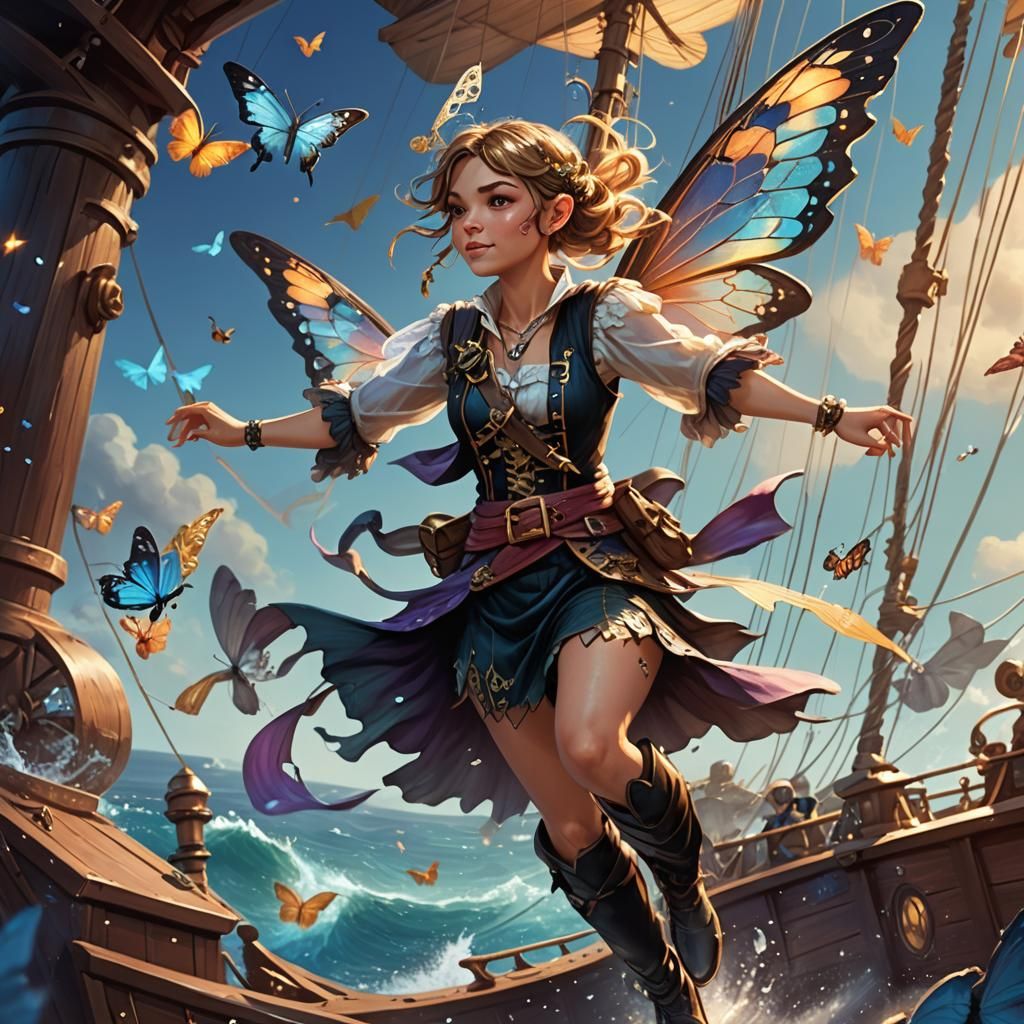 Pixie Pirate Flying Above Deck, Splash Art Style
