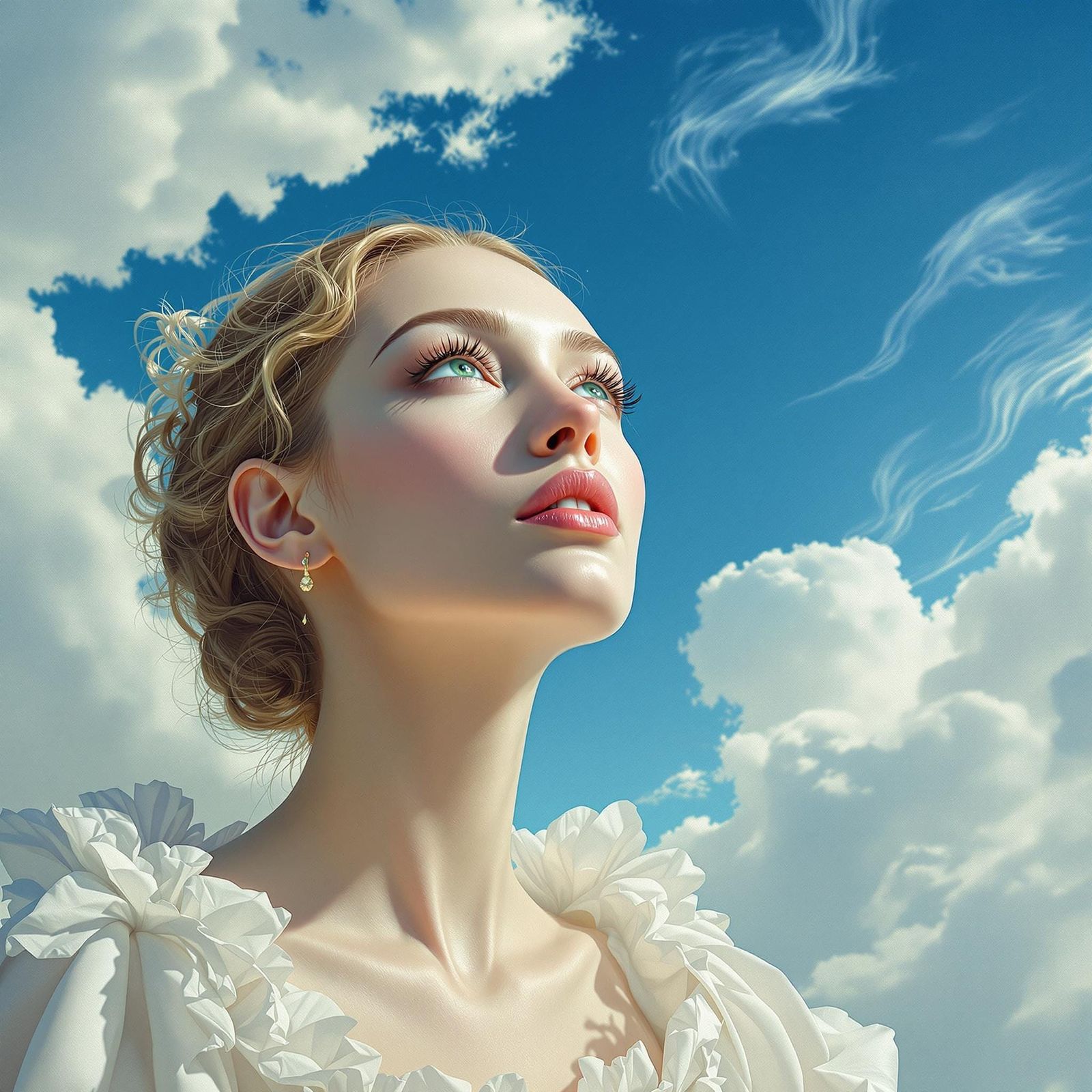 Ethereal Renaissance Beauty Against a Brilliant Blue Sky