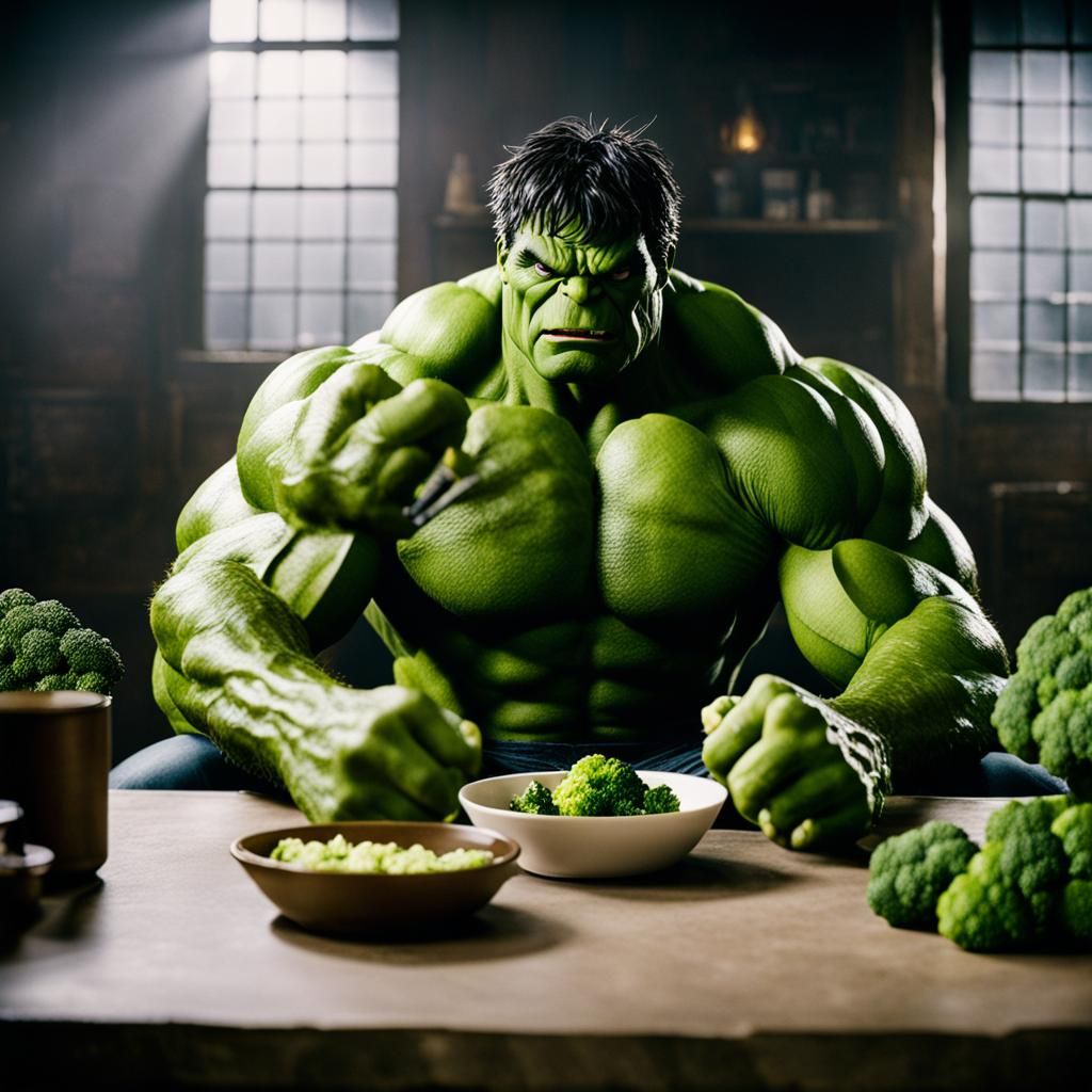 Hulk's Healthy Meal: A Cinematic Film Still