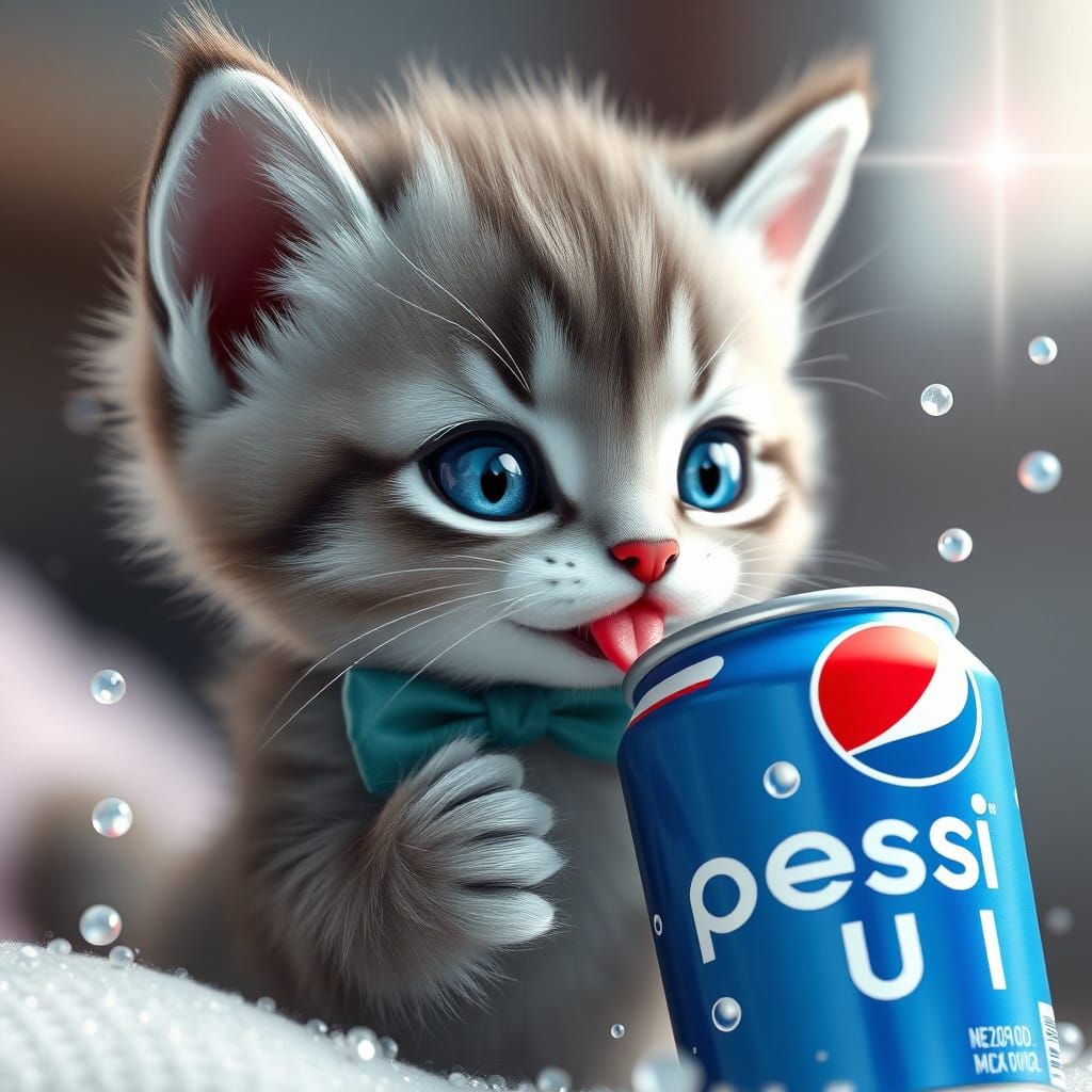 Kitten Sips Pepsi in Vibrant 8K Realism