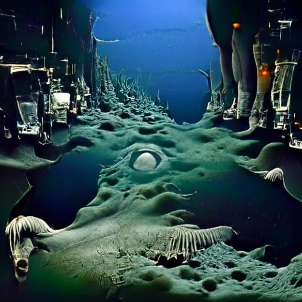 Bottomless Dark Ocean: AI-Generated Photorealistic Art