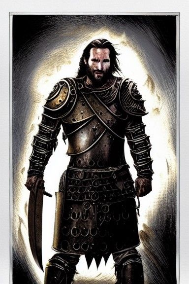 Steel Armored Warrior in Fire and Blood