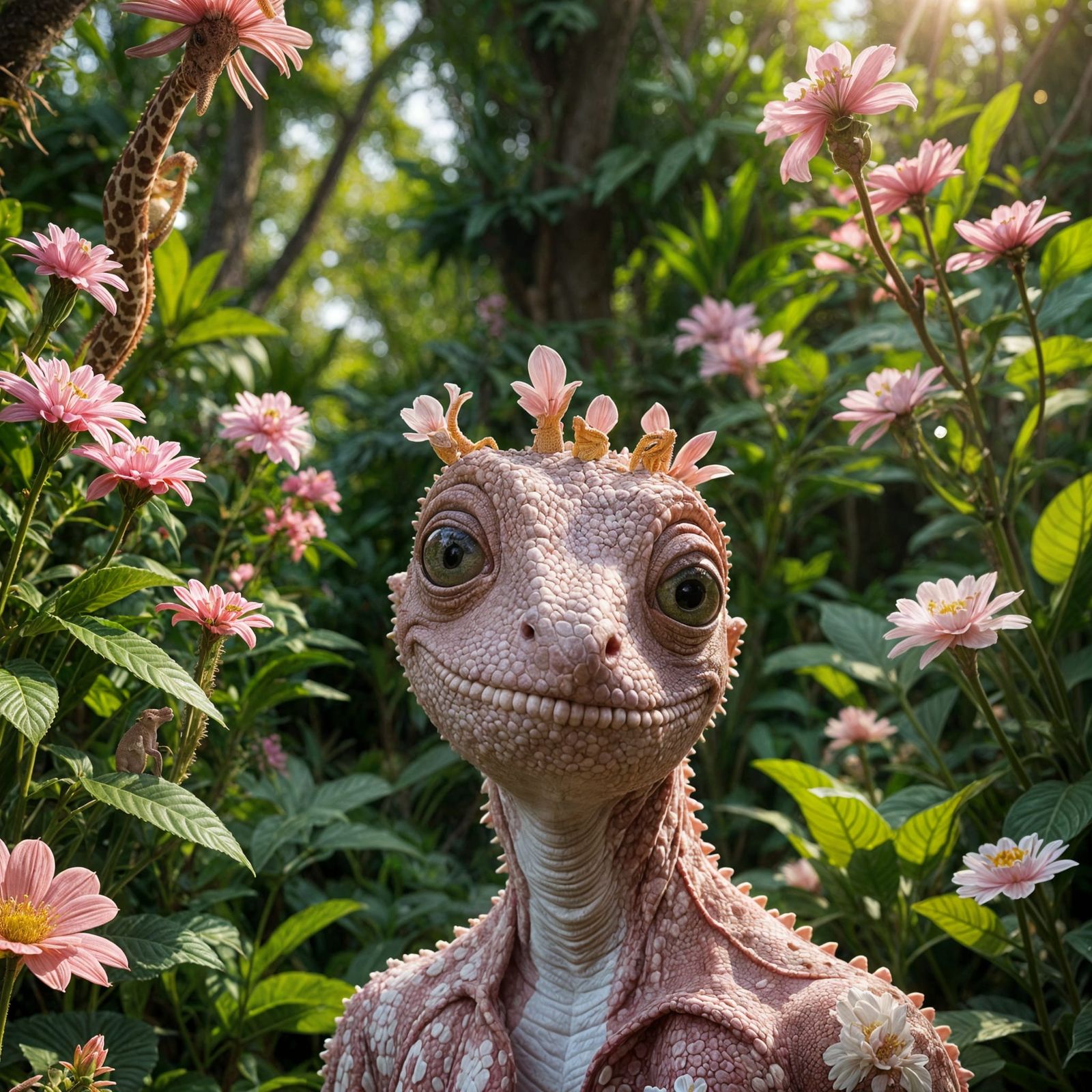 Adorable Gecko-Hybrid Creature in Botanical Garden