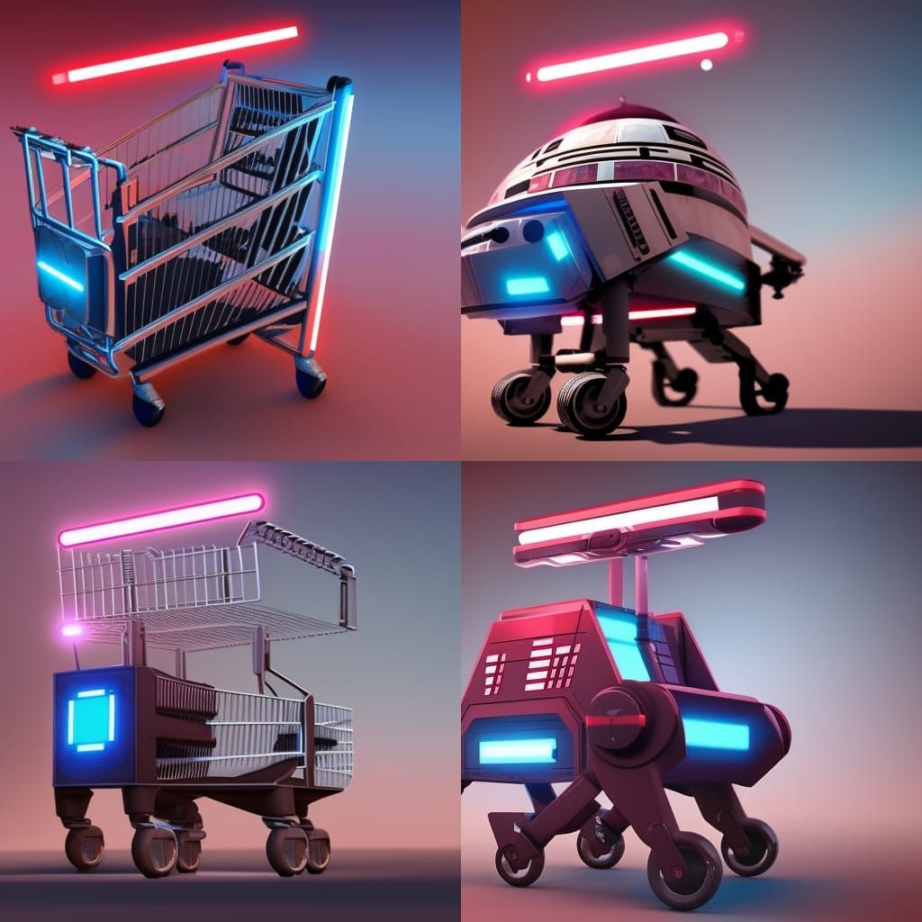 Futuristic Hovering Shopping Cart in Droid Style