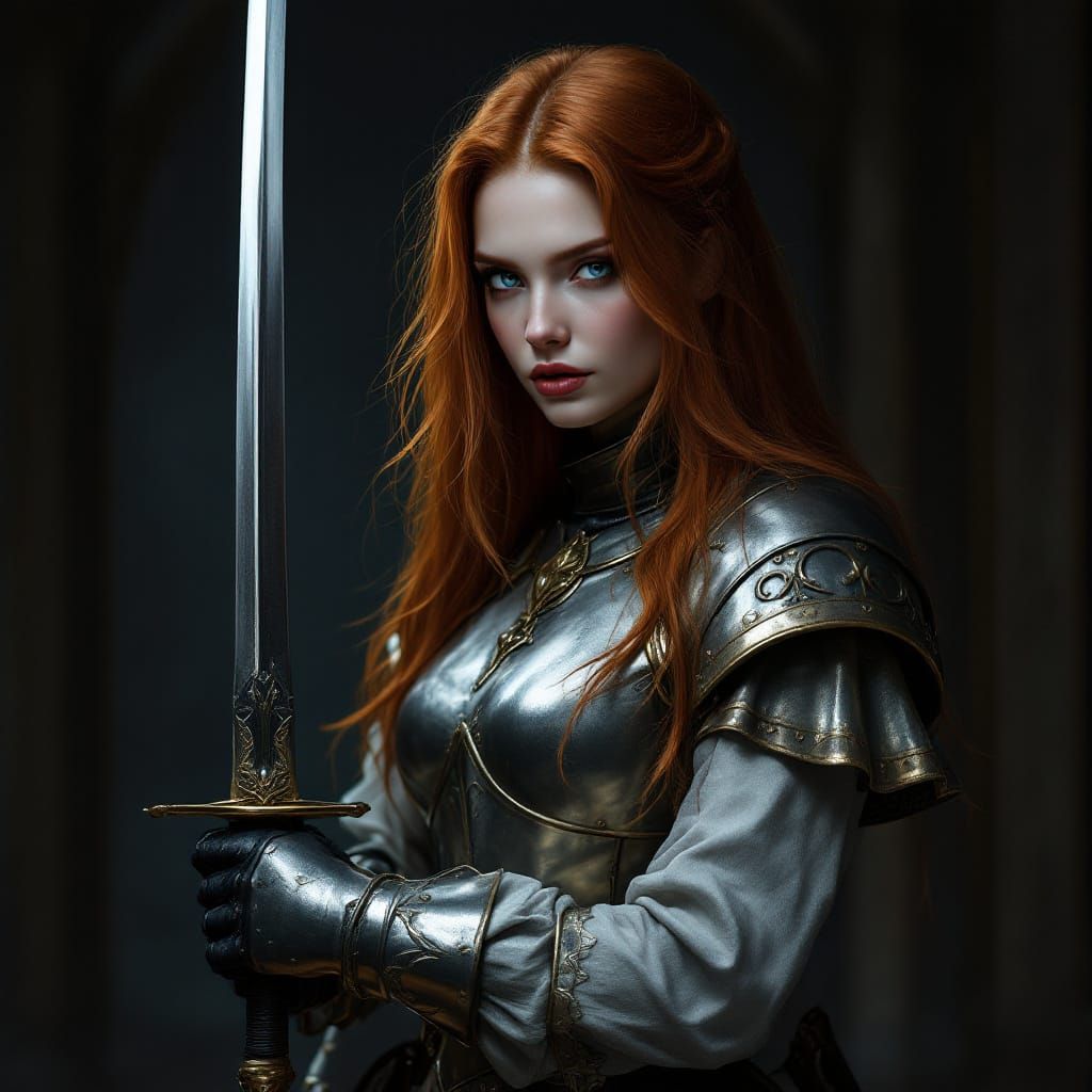 Redhead Vampire Duelist in Art Nouveau Style