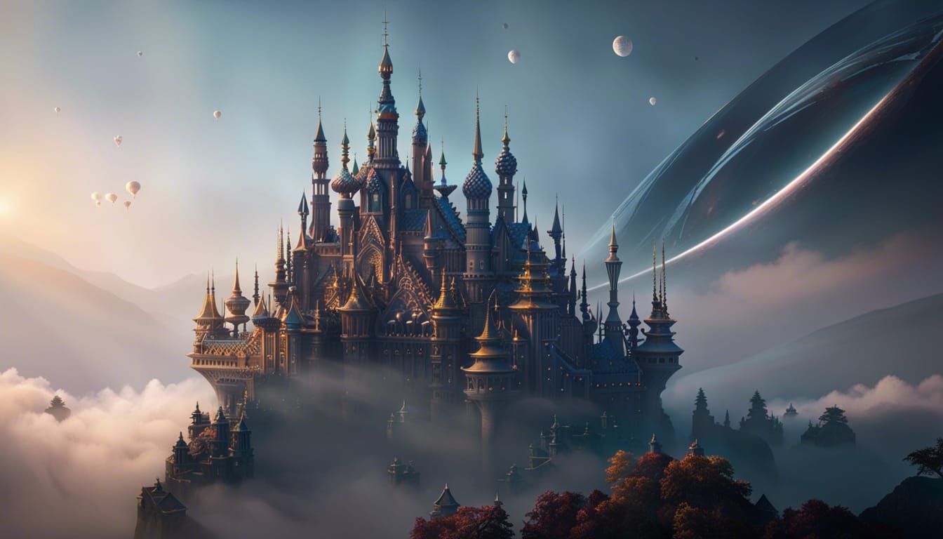 Floating Sky Kingdom with Crystal Bridges in 3D