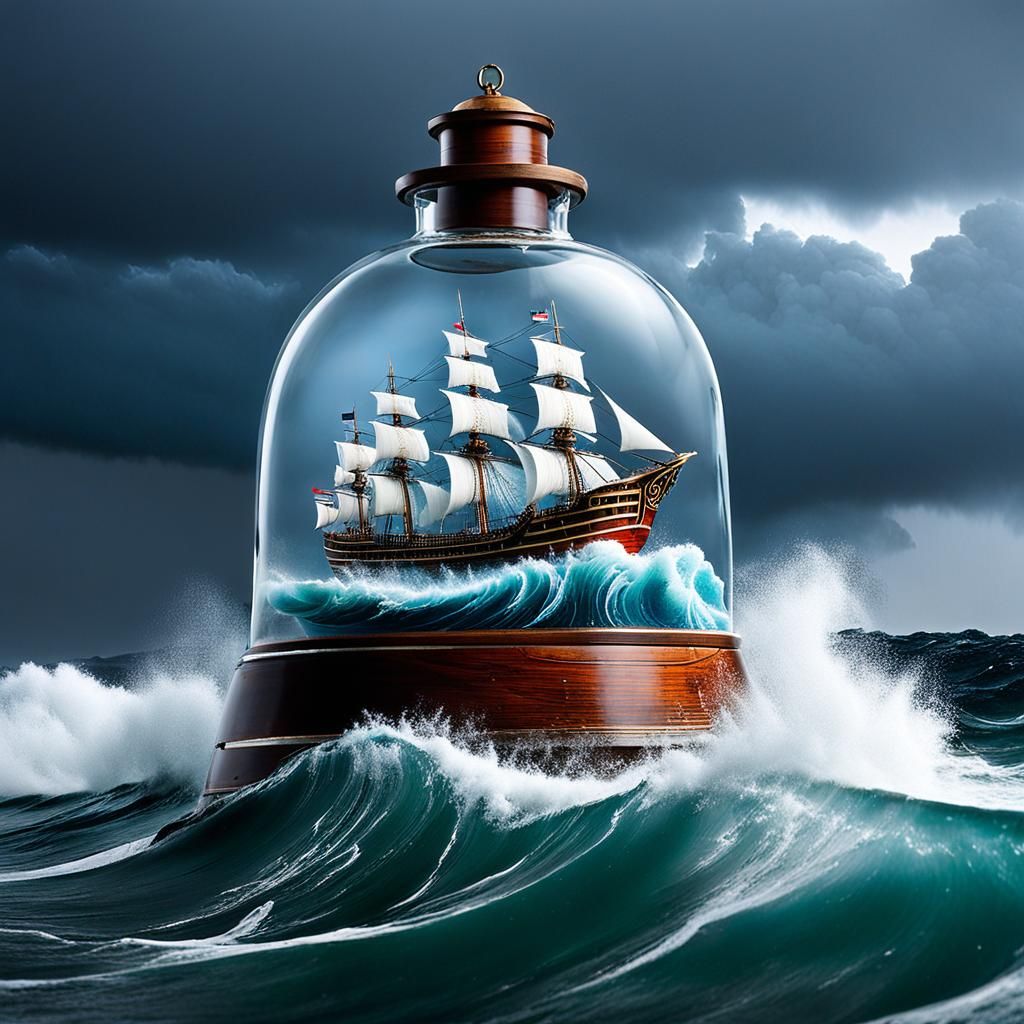 Ship in a Bottle Survives Miniature Storm