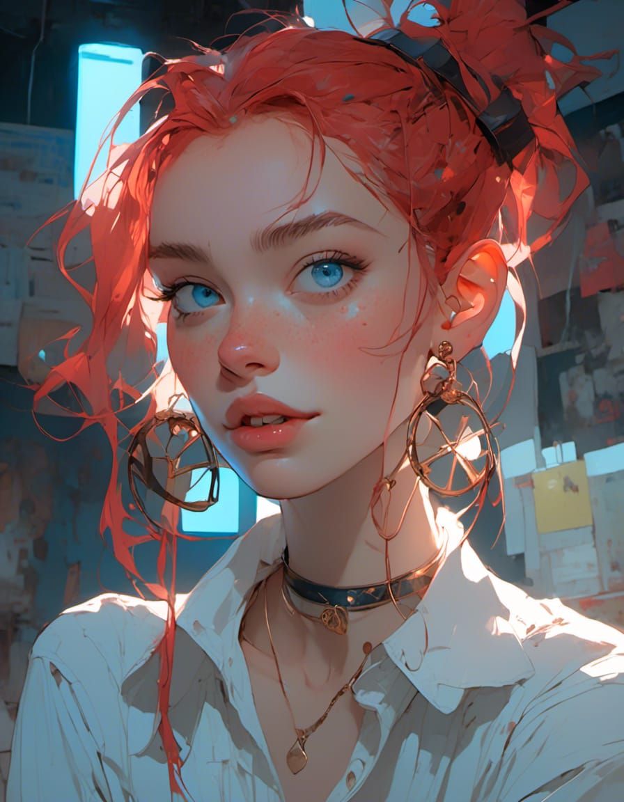 Redhead Girl Portrait with Beautiful Blue Eyes