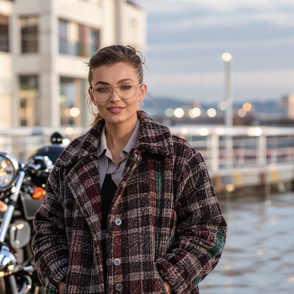 Woman Prepares Motorcycle Ride in Retro Cinematic Style