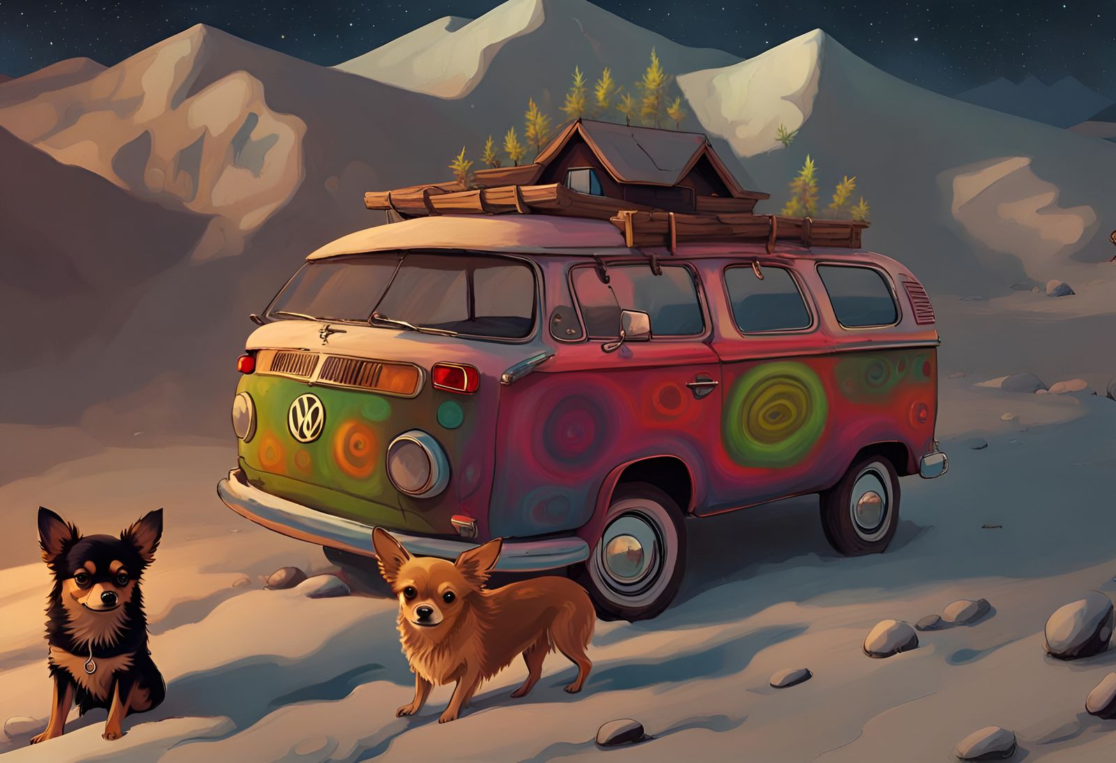 Psychedelic Chihuahua's Hippie Van Adventure