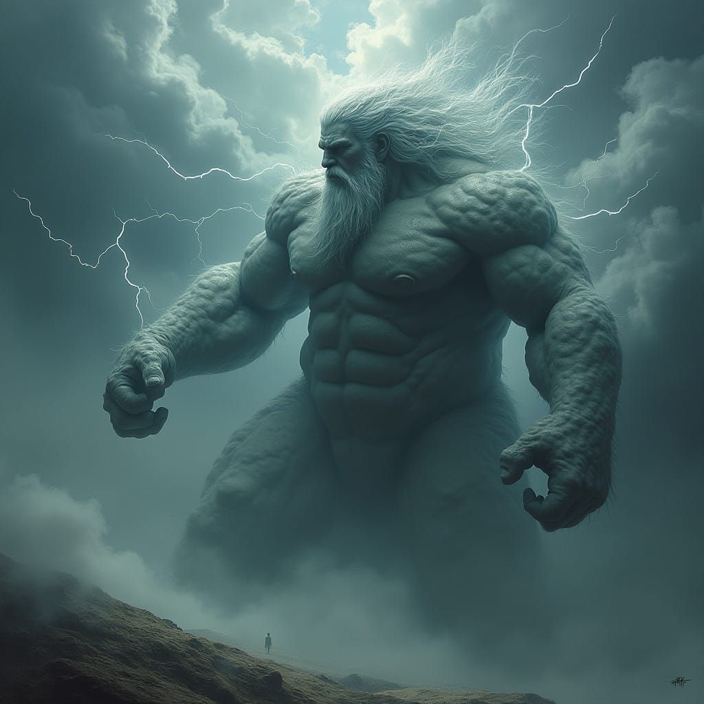Majestic Norse God of Thunder in Turbulent Clouds
