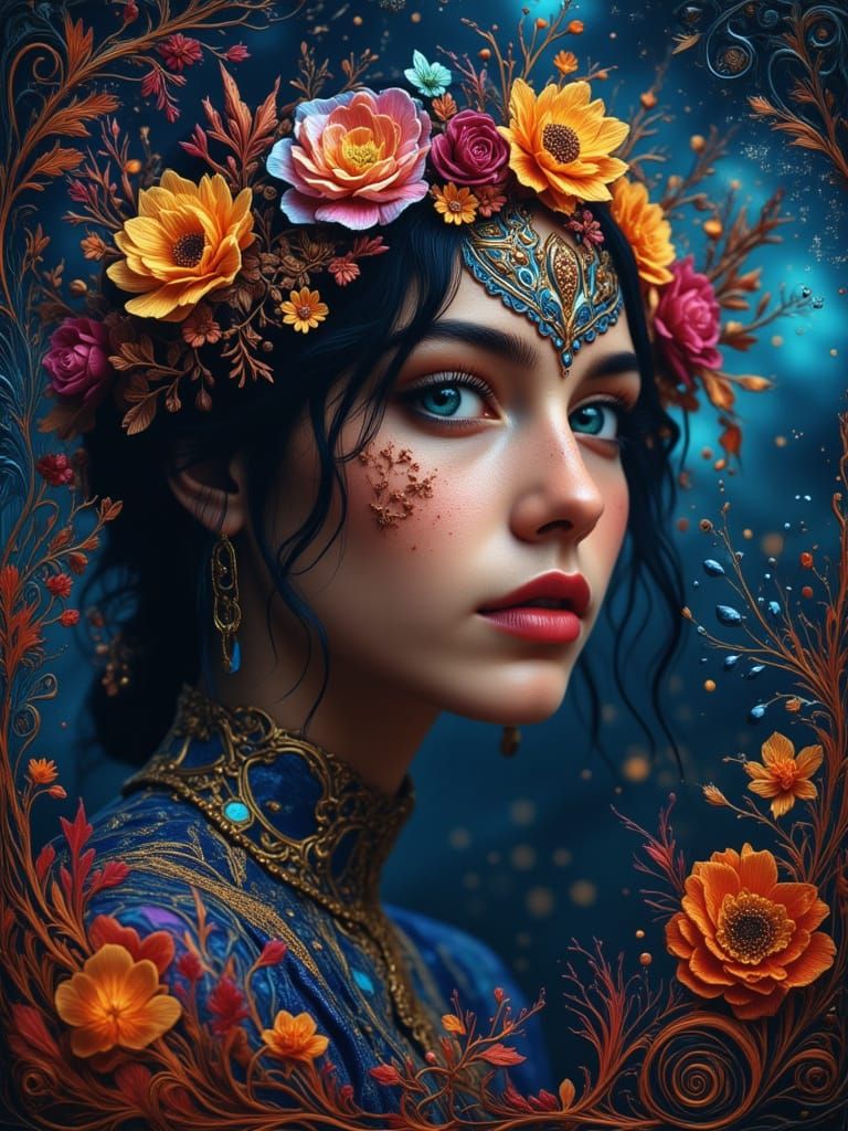 Futuristic Woman Portrait in Art Nouveau Style