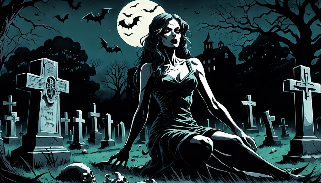 Succubi in Graveyard: Comic Noir Expressionism Horror