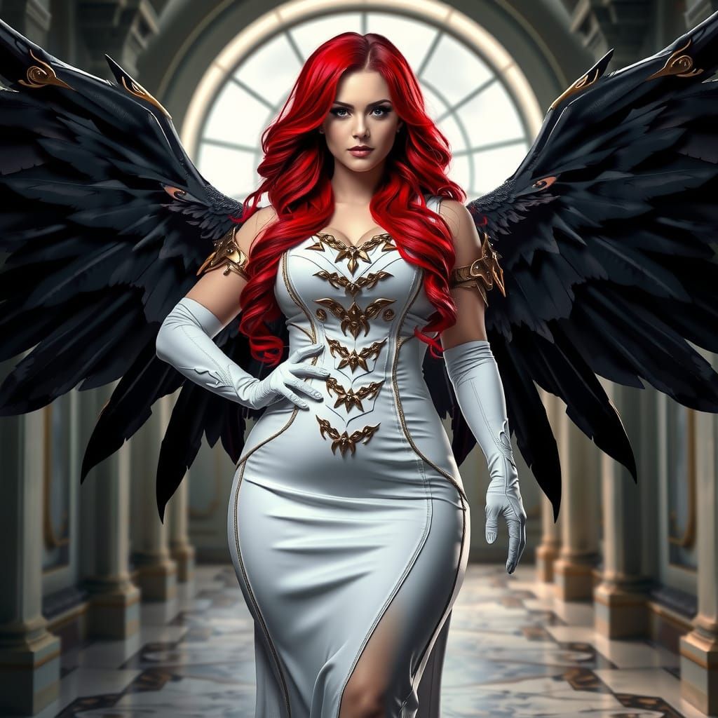Redhead Woman's Voluptuous Albedo Cosplay in Gothic Style