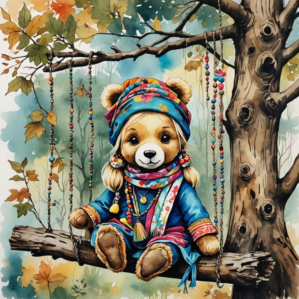A realistic boho Teddybear with blonde Boho Knotless Braids ...
