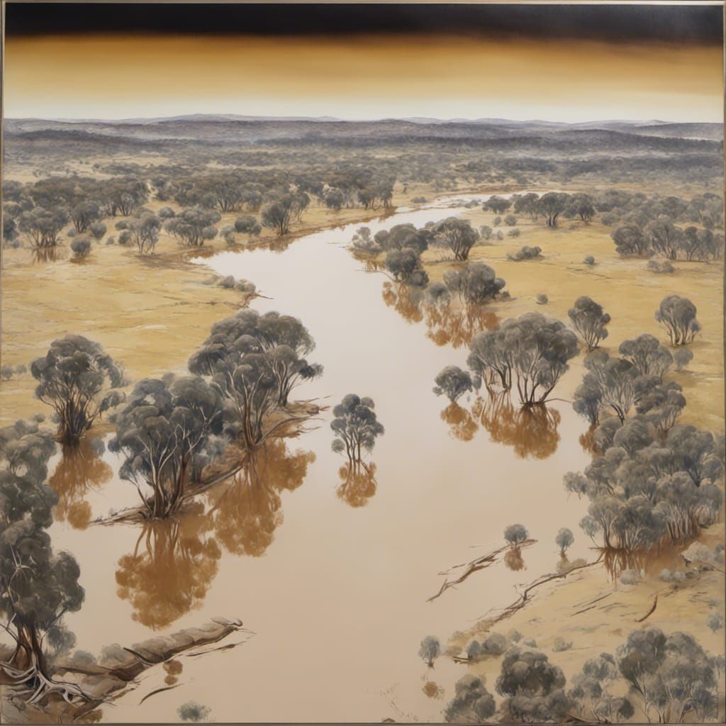 Flooded Lachlan River in Australian Tonalism Style