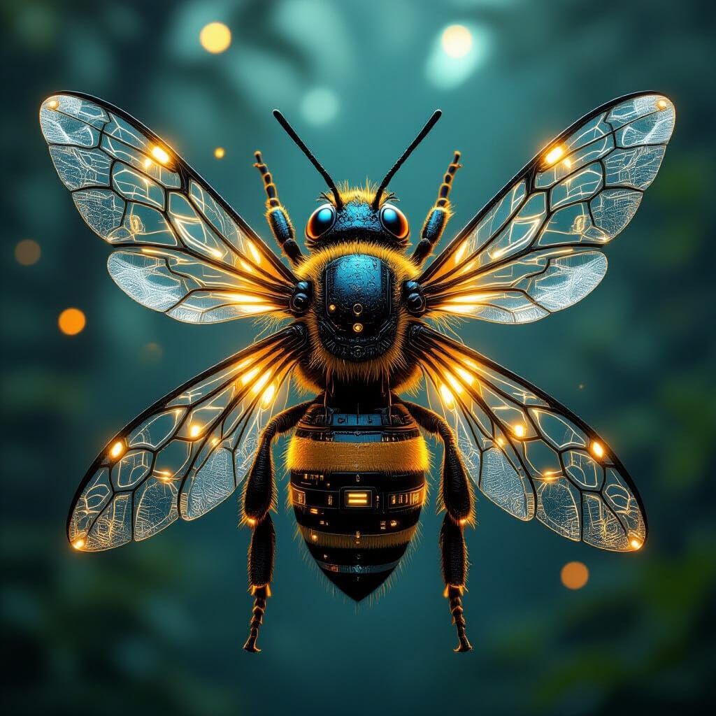 Cybernetic Bee with Lace Wings in Neo-Futurist Style