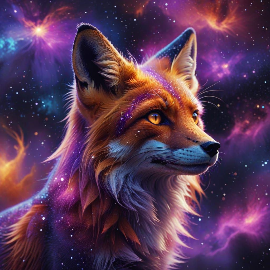 Stunning Cosmic Fox Nebula Portrait in Vibrant Digital Art