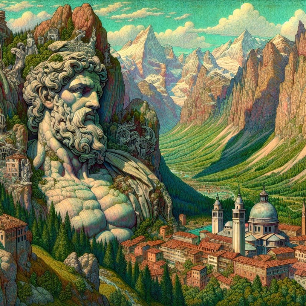 Majestic Alpine God in Serene Landscape