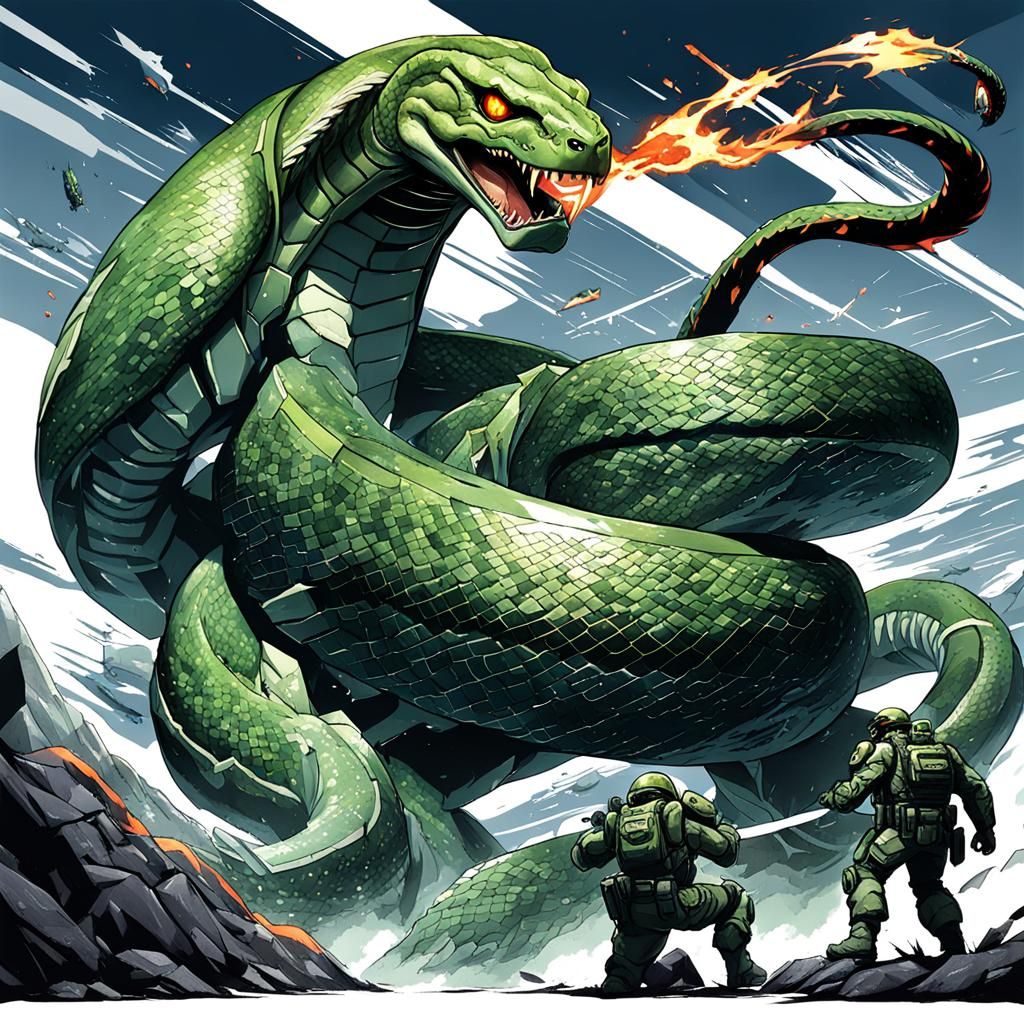 Epic Snake Battle with Soldier in Anime Style