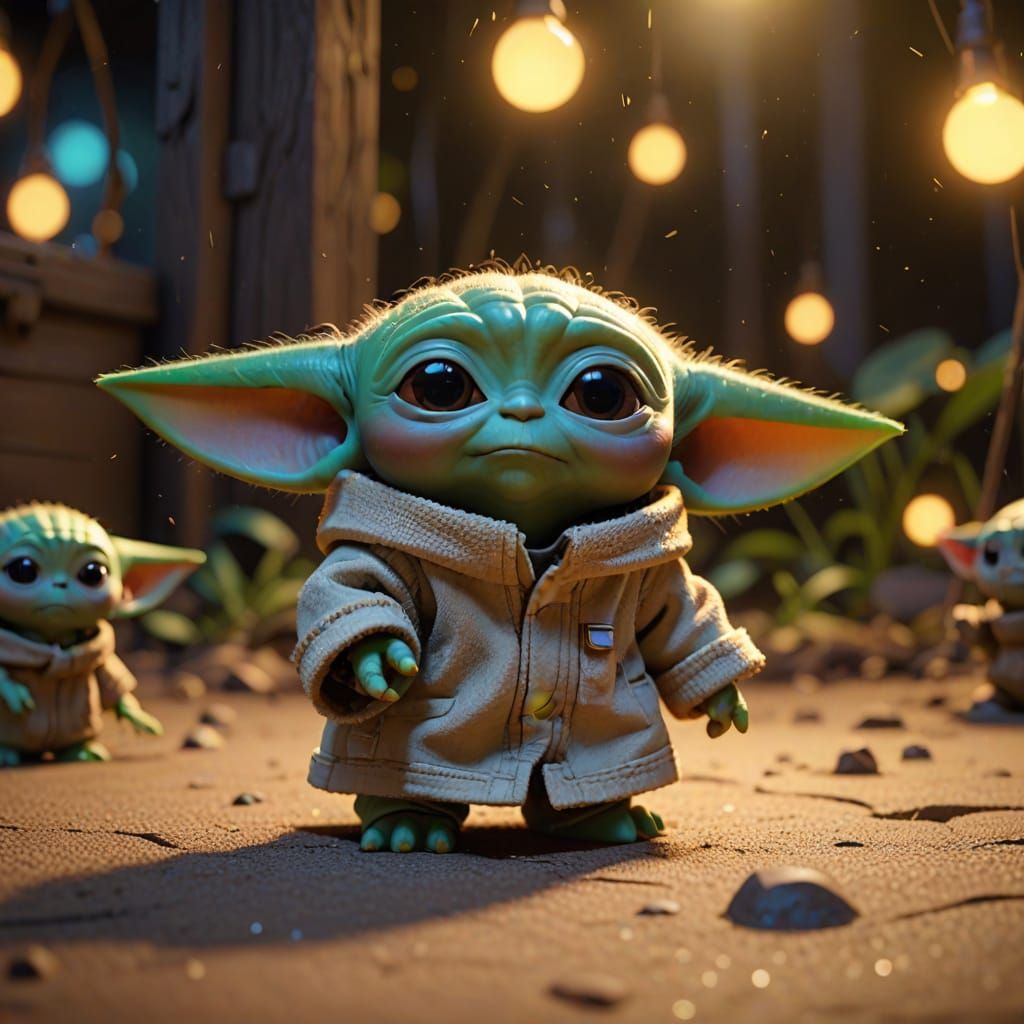 Baby Yoda Plays: Pixar-Inspired 3D Render