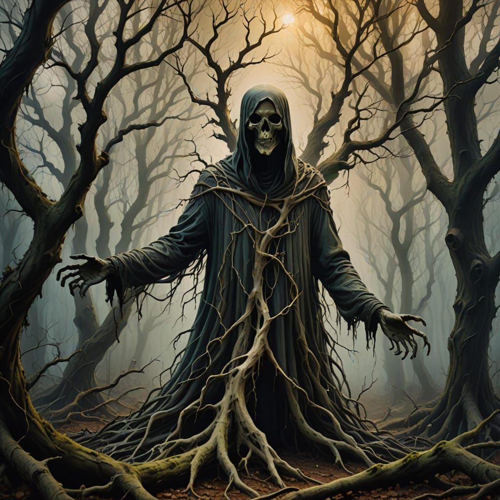 Ethereal Ghost in Misty Woods Oil Painting