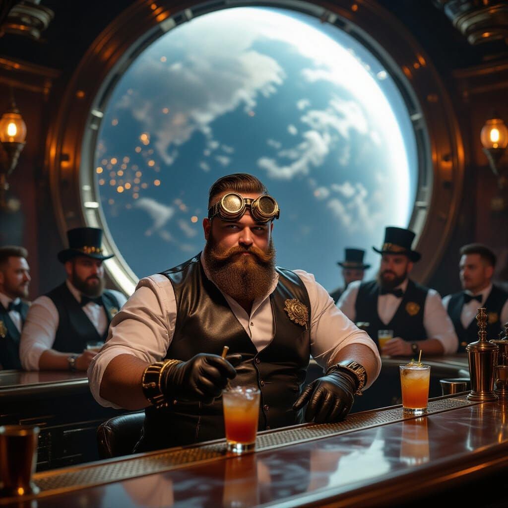 Steampunk Nightclub with Earth View, Syd Mead Style